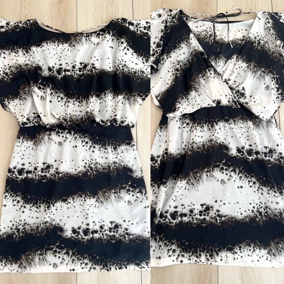 Jessica Simpson Christina Print Black White Watercolor Plunging Back Tunic Dress - Picture 9 of 15